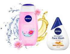 Nivea Face Wash, Milk Delights Moisturizing Honey, Dry Skin, 100ml & Shower Gel, Water Lily & Oil Body Wash, Women, 250ml