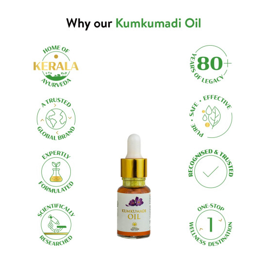 Kerala Ayurveda Kumkumadi Oil 10 ml | Reduces Fine Lines, Pigmentation, Wrinkles, and Dark Spots | Non-Sticky Face Oil | Glowing Night Face Oil with Saffron and Lotus| Sesame Oil Base|