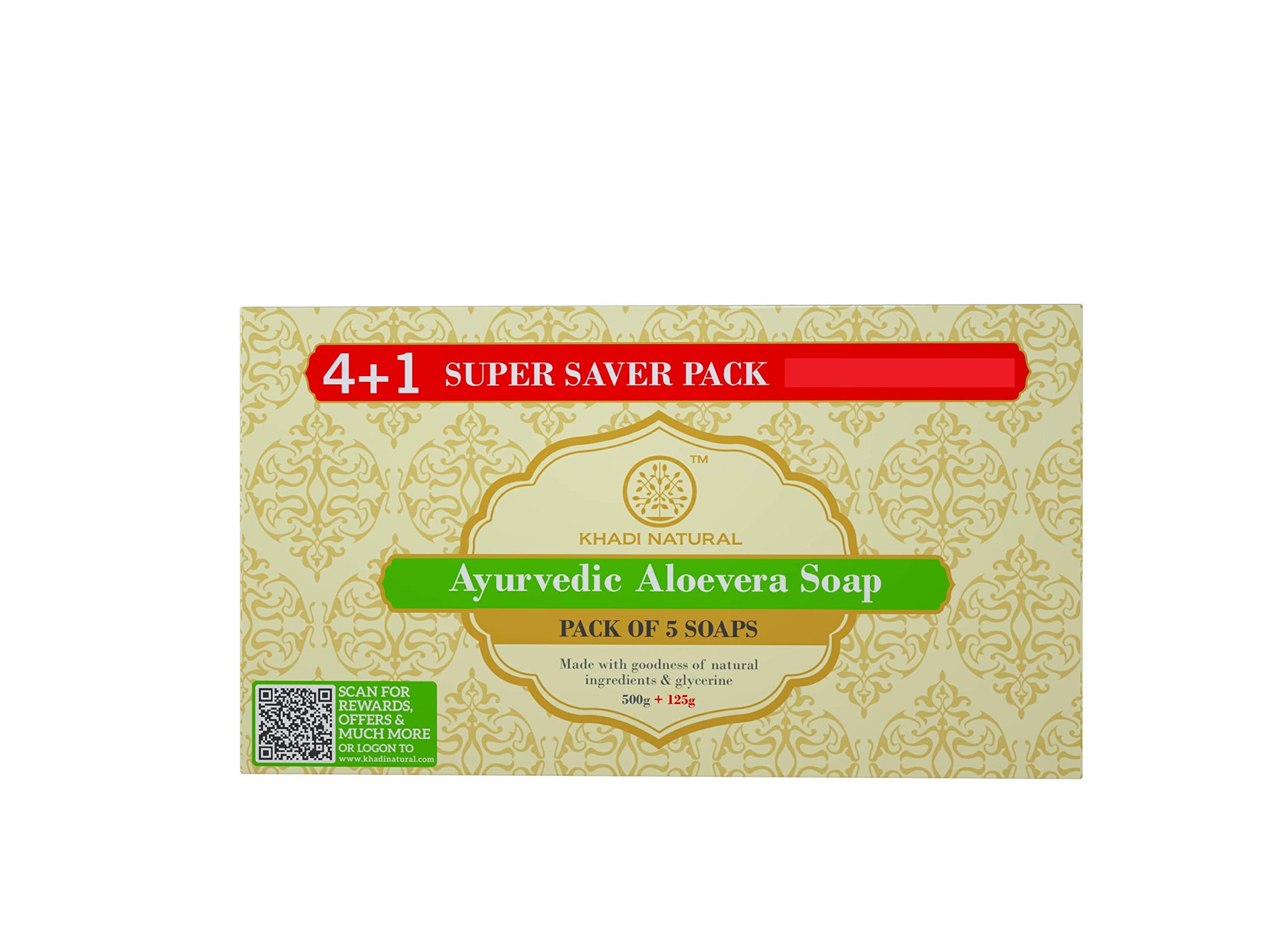 KHADI NATURAL Ayurvedic Aloevera Soap Super Saver Pack 4+1, 125 g