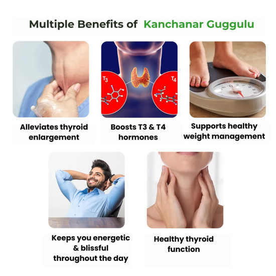 Kerala Ayurveda Kanchanar Guggulu| Combats Hypothyroidism | Boost T3 and T4 Production |Advanced Thyroid Health |Better Hormonal Health | With Kanchanara, Guggulu, Varuna, Triphala, & Trikatu |60 Tablets