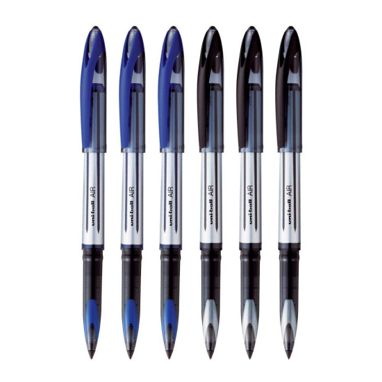 uni-ball Air UBA 188 L 0.7mm Roller Ball Pen Combo | Blue & Black Ink, Pack of 6