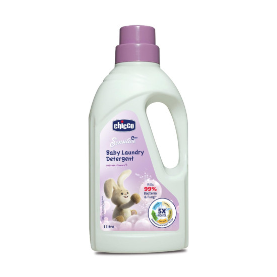 Chicco Baby Liquid Laundry Detergent, 5X Stain & Germ Fighter, Kills 99% Of Germs, Dermatologically Tested For Effective & Gentle Cleaning, Delicate Flowers (1 L)