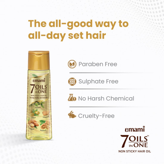 Emami 7 Oils In One Non Sticky & Non Greasy Hair Oil, 20 Times Stronger Hair, Nourishes Scalp With Goodness of Almond Oil, Coconut Oil, Argan Oil & Amla Oil, 500ml
