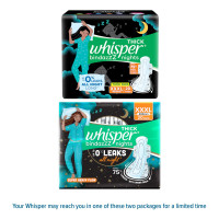 Whisper Bindazzz Nights 20 XXXL Sanitary Pads, Upto 0% Leaks All Night Long, For Super Heavy Flow, Nearly 75% Longer with Wider Back, Double hug wings keep pad in place , Disposable Wrapper Whisper Bindazzz Nights 20 XXXL Sanitary Pads, Upto 0% Leaks All Night Long, For Super Heavy Flow, Nearly 75% Longer with Wider Back, Double hug wings keep pad in place , Disposable Wrapper
