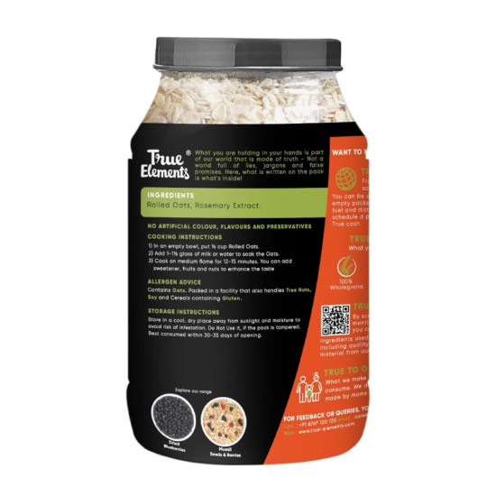 True Elements Rolled Oats 1.2kg (Pack of 2) | 100% Whole Grain | High Fiber & Protein | Healthy Breakfast Cereal | Jumbo Oats useful for oatmeal | Diet Food for Weight Management True Elements Rolled Oats 1.2kg (Pack of 2) | 100% Whole Grain | High Fiber & Protein | Healthy Breakfast Cereal | Jumbo Oats useful for oatmeal | Diet Food for Weight Management