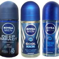 Nivea Roll On Deodorant Deep Impact + Cool Kick + Fresh Active For Men 50 Ml Each