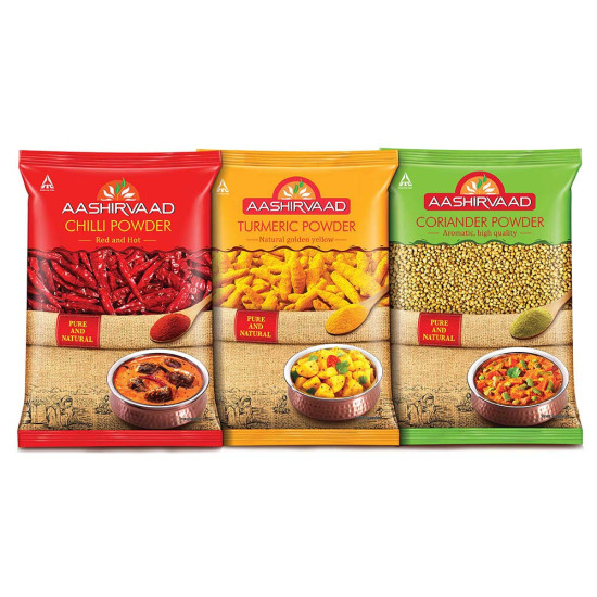 Aashirvaad Spices Combo Pack (Chilli 200g Turmeric 200g Coriander 200g)