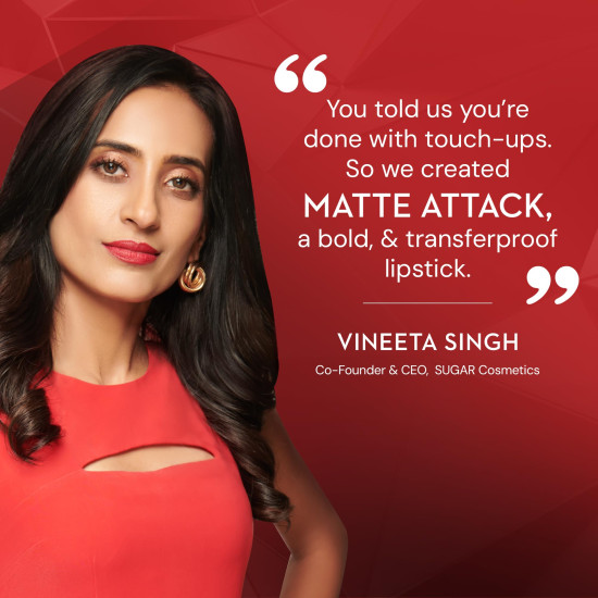 SUGAR Cosmetics Matte Attack Lipstick for Women | Transferproof & Smudgeproof | Lasts upto 12hrs | Enriched With Jojoba Oil | 2gm - The Peach Boys
