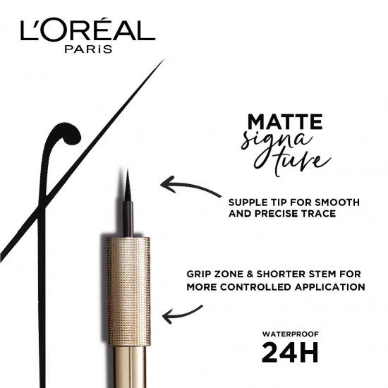 L'Oréal Paris Eye Liner, Ultra-Precise Tip, Waterproof, Fade-Proof and Smudge-proof, Matte Signature, Black, 19g