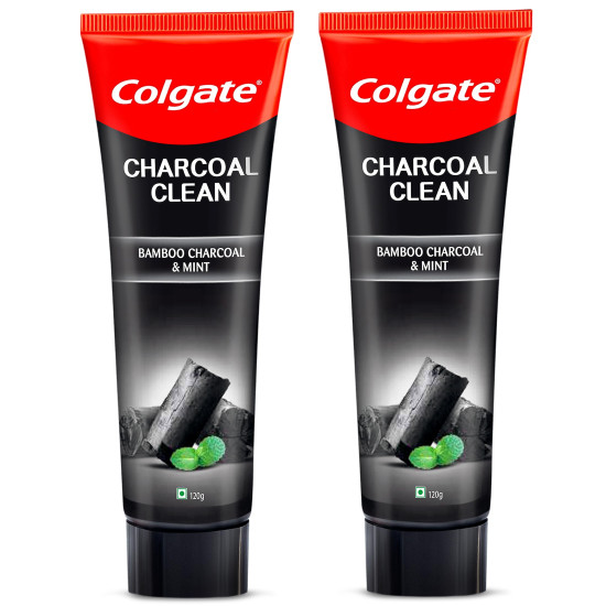 Colgate Charcoal Clean 240g (120g x 2, Pack of 2) Black Gel Toothpaste, Pack of Deep Clean Toothpaste With Bamboo Charcoal & Wintergreen Mint For Plaque Removal, Tingling Fresh Mouth Experience