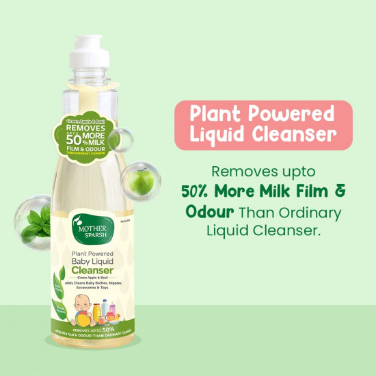 Mother Sparsh Plant Powered Baby Laundry Liquid Detergent, 1Ltr. & Natural Baby Liquid Cleanser with Green Apple & Basil, 500 ml