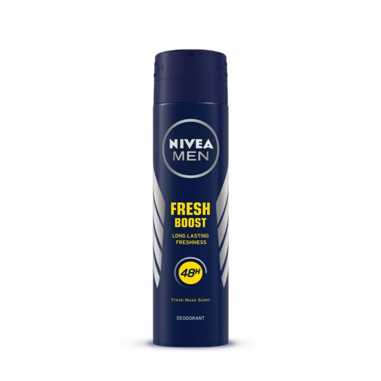 NIVEA MEN Fresh Boost Deodorant 200 ml | 48H Long Lasting Freshness | With Fresh Musk Scent | Powered with Citrus Fragnant notes | Gentle on Underarms