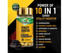 Zandu Vitality Booster Capsule, With Goodness of Ashwagandha, Safed Musli, Gokshur, Shuddha Shjilajit, Helps to Boost Energy and Strength - Pack of 60 Veg Capsules