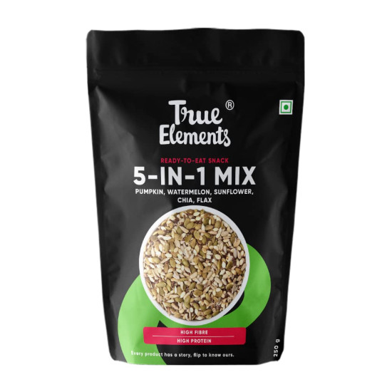 True Elements Mixed Seeds for Eating 250g - 5 in 1 Seeds Mix | Edible Seed | Healthy Snack | Mix of Pumpkin, Watermelon, Sunflower, Chia & Flax Seed | High in Protein | 100% Natural and Roasted