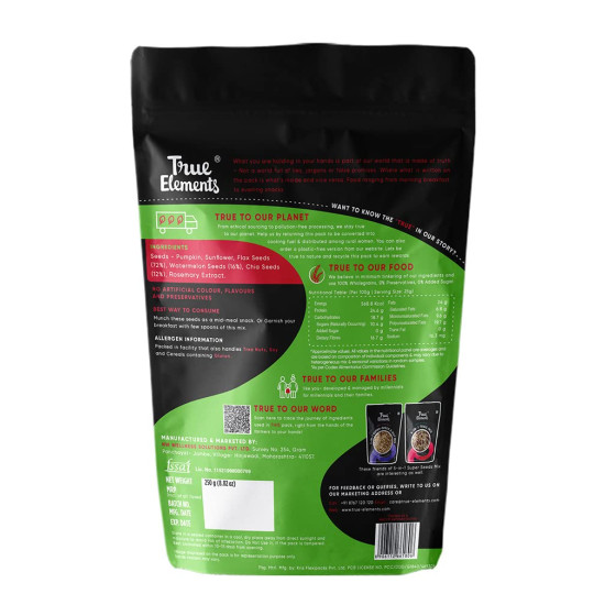 True Elements Mixed Seeds for Eating 250g - 5 in 1 Seeds Mix | Edible Seed | Healthy Snack | Mix of Pumpkin, Watermelon, Sunflower, Chia & Flax Seed | High in Protein | 100% Natural and Roasted