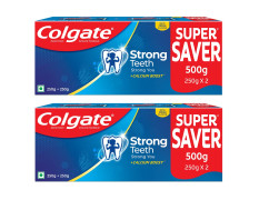 Colgate Strong Teeth, 500g (Combo Pack of 2), India’s No: 1 Toothpaste Brand, Calcium-boost for 2X Stronger Teeth, Prevents cavities, Whitens Teeth, Freshens Breath