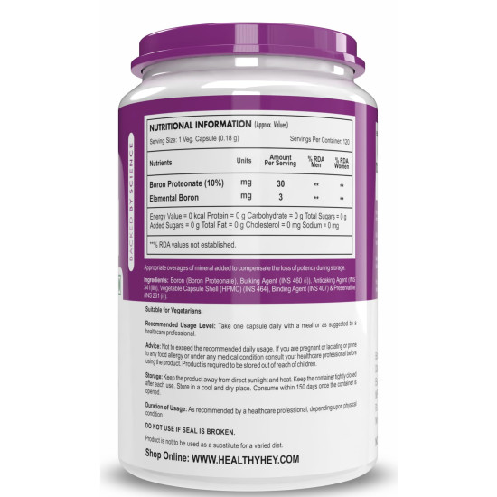 HealthyHey Nutrition Boron -Advanced Chelated - 120 Veggie Capsules - Gluten Free, Non-GMO