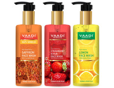 Vaadi Herbals Pvt Ltd Skin Whitening Saffron, Strawberry Scrub & Honey Lemon Face Wash, 250 Ml (Pack Of 3)