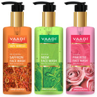 Vaadi Herbals Pvt Ltd Skin Whitening Saffron, Neem & Glow Pink Rose Face Wash, 250 Ml (Pack Of 3)
