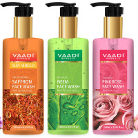 Vaadi Herbals Pvt Ltd Skin Whitening Saffron, Neem & Glow Pink Rose Face Wash, 250 Ml (Pack Of 3)