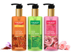 Vaadi Herbals Pvt Ltd Skin Whitening Saffron, Neem & Glow Pink Rose Face Wash, 250 Ml (Pack Of 3)