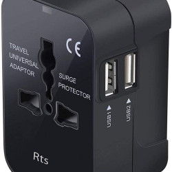 rts Universal Travel Adapter, International All in One Worldwide Travel Adapter and Wall Charger with USB Ports with Multi Type Power Outlet USB 2.1A,100-250 Voltage Travel Charger (Black)