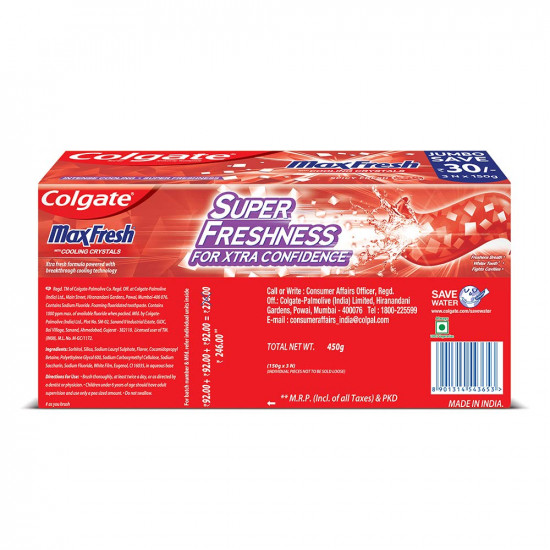 Colgate Max Fresh, Spicy Fresh Red Gel Toothpaste 450Gm (Saver Pack), Freshness