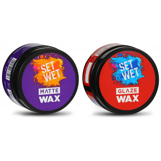 Set Wet Glaze Hair Styling Wax for Men, 60 gm And Set Wet Matte Hair Styling Wax for Men, Re-Styling, Matte Texture, 60 gm