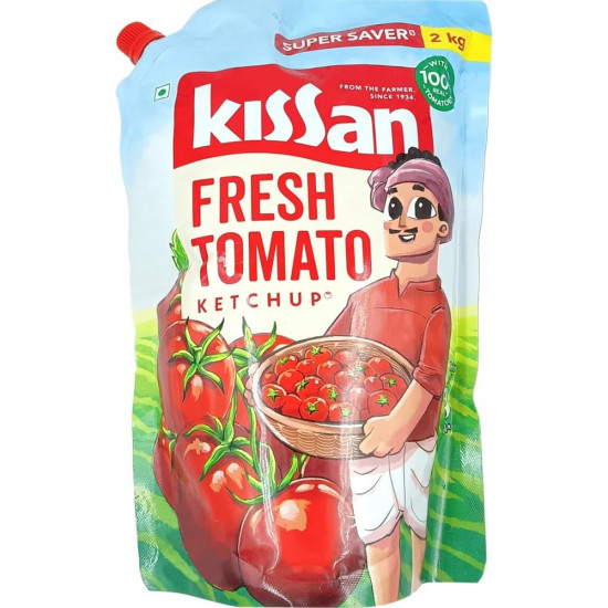 Kissan Fresh Tomato Ketchup 2 kg Pouch, Sweet & Tangy Sauce Real Tomatoes - Super Saver Offer Pack