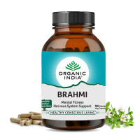 A TATA Product - Organic India Brahmi - 180 Veg Capsules, Naturally Promotes Concentration & Memory, Mental Fitness, Reduces Stress & Anxiety, GMP & NPOP Certified Organic