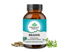 A TATA Product - Organic India Brahmi - 180 Veg Capsules, Naturally Promotes Concentration & Memory, Mental Fitness, Reduces Stress & Anxiety, GMP & NPOP Certified Organic