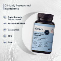 Miduty Antarctic Fish Krill Oil - Triple Strength Omega 3 Capsule With Astaxanthin- Antioxidant - EPA & DHA - For Joints - Heart - Liver Krill Omega 3 Supplement 60 Softgel