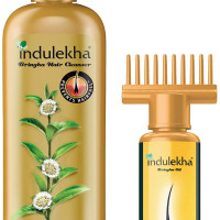 Indulekha Bringha Ayurvedic Hair Oil 100 ml, Hair Fall Control and Hair Growth with Bringharaj & Coconut Oil - Comb Applicator Bottle for Men & Women & Ayurvedic Shampoo 200 ml