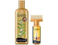Indulekha Bringha Ayurvedic Hair Oil 100 ml, Hair Fall Control and Hair Growth with Bringharaj & Coconut Oil - Comb Applicator Bottle for Men & Women & Ayurvedic Shampoo 200 ml