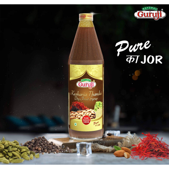 Jai Guruji Kesharia Thandai Dry Fruit Syrup Sharbat Instant Refreshing Drink For Summer (Mix with milk Only) 750ml
