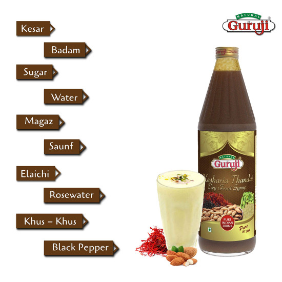 Jai Guruji Kesharia Thandai Dry Fruit Syrup Sharbat Instant Refreshing Drink For Summer (Mix with milk Only) 750ml