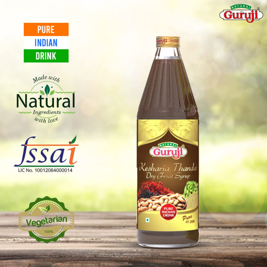 Jai Guruji Kesharia Thandai Dry Fruit Syrup Sharbat Instant Refreshing Drink For Summer (Mix with milk Only) 750ml