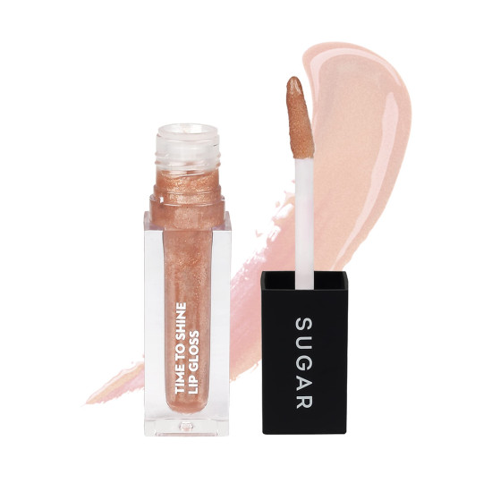 SUGAR Cosmetics - Time To Shine - Lip Gloss - 10 Princess Aurora (Golden beige with Shimmer) - 4.5 gms - High Shine Lip Gloss with Jojoba Oil SUGAR Cosmetics - Time To Shine - Lip Gloss - 10 Princess Aurora (Golden beige with Shimmer) - 4.5 gms - High Shine Lip Gloss with Jojoba Oil