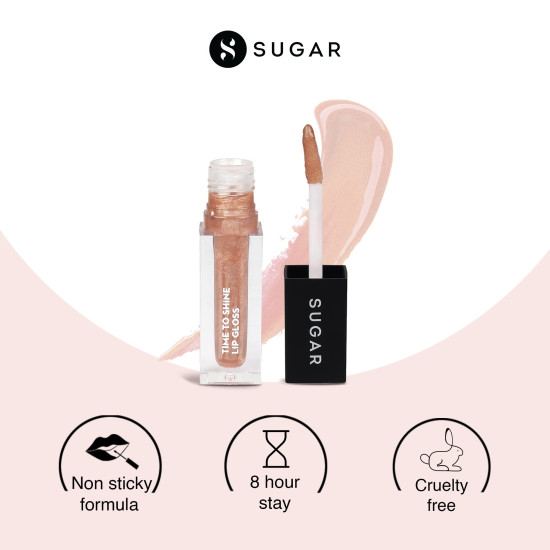 SUGAR Cosmetics - Time To Shine - Lip Gloss - 10 Princess Aurora (Golden beige with Shimmer) - 4.5 gms - High Shine Lip Gloss with Jojoba Oil SUGAR Cosmetics - Time To Shine - Lip Gloss - 10 Princess Aurora (Golden beige with Shimmer) - 4.5 gms - High Shine Lip Gloss with Jojoba Oil