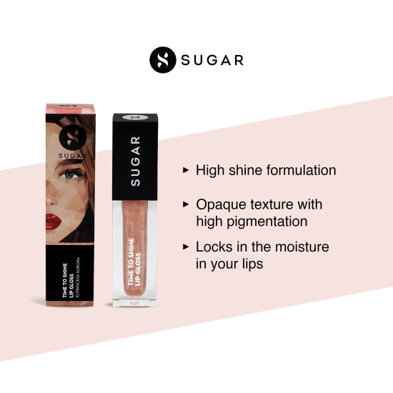 SUGAR Cosmetics - Time To Shine - Lip Gloss - 10 Princess Aurora (Golden beige with Shimmer) - 4.5 gms - High Shine Lip Gloss with Jojoba Oil SUGAR Cosmetics - Time To Shine - Lip Gloss - 10 Princess Aurora (Golden beige with Shimmer) - 4.5 gms - High Shine Lip Gloss with Jojoba Oil