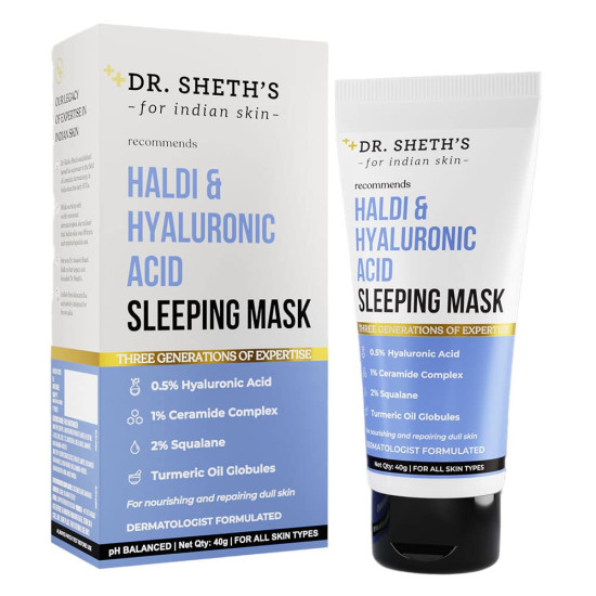 Dr. Sheth's Haldi & Hyaluronic Acid Sleeping Mask Cream For Even Tone, Acne, Dullness & Hydration | With Ceramides & Vitamin E For Women & Men -40g
