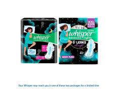 Whisper Bindazzz Nights 44 XXL Sanitary Pads, Upto 0% Leaks All Night Long, For Heavy Flow, Nearly 40% Longer with Wider Back, Active odor lock so you feel fresh, Disposable Wrapper
