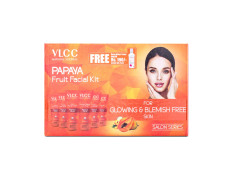 VLCC Papaya Fruit Facial Kit with FREE Rose Water Toner - 300g + 100ml | Glowing, Blemish Free Skin | With Papaya, Cucumber, Peach & Orange Peel Extracts | Glowing at Home Facial Kit.