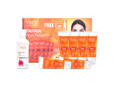 VLCC Papaya Fruit Facial Kit with FREE Rose Water Toner - 300g + 100ml | Glowing, Blemish Free Skin | With Papaya, Cucumber, Peach & Orange Peel Extracts | Glowing at Home Facial Kit.