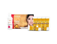 VLCC Gold Facial Kit with FREE Rose Water Toner - 300g + 100ml | 24K Colloidal Gold And Aloe Vera At Home Facial Kit | Bright & Radiant Complexion, Skin Cell Regeneration | Instant Glow Facial.