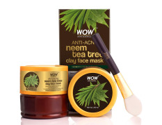 WOW Skin Science Anti-Acne Neem & Tea Tree Clay Face Mask for Refreshing & Refining Acne Prone Skin - For All Skin Types - No Parabens, Sulphate & Mineral Oil, 200 ml