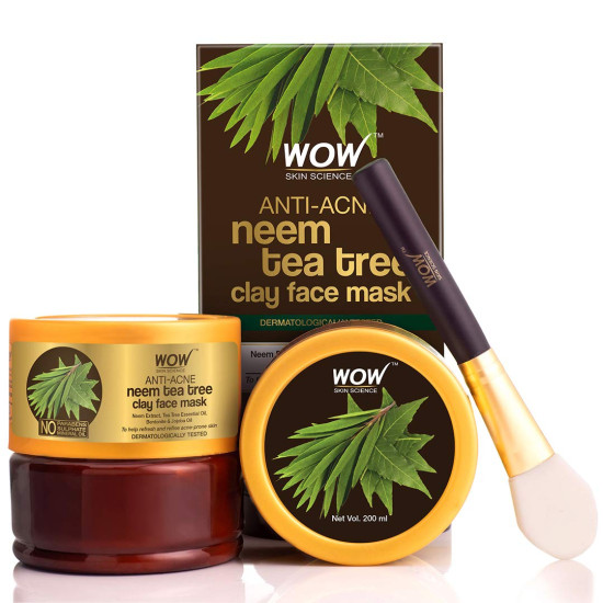 WOW Skin Science Anti-Acne Neem & Tea Tree Clay Face Mask for Refreshing & Refining Acne Prone Skin - For All Skin Types - No Parabens, Sulphate & Mineral Oil, 200 ml WOW Skin Science Anti-Acne Neem & Tea Tree Clay Face Mask for Refreshing & Refining Acne Prone Skin - For All Skin Types - No Parabens, Sulphate & Mineral Oil, 200 ml
