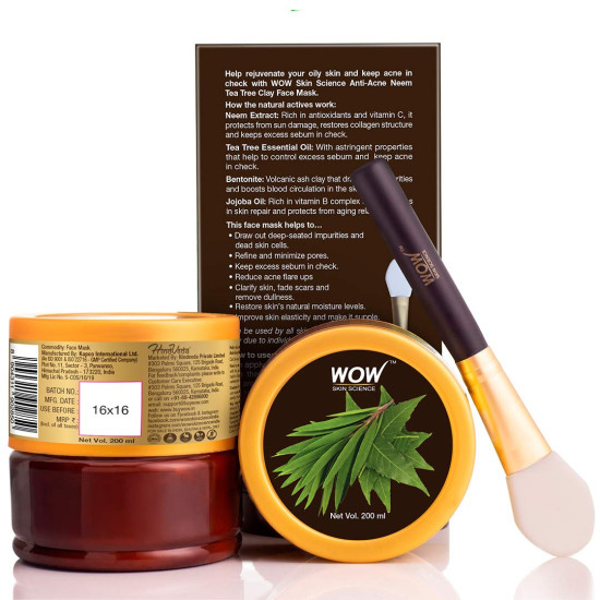 WOW Skin Science Anti-Acne Neem & Tea Tree Clay Face Mask for Refreshing & Refining Acne Prone Skin - For All Skin Types - No Parabens, Sulphate & Mineral Oil, 200 ml WOW Skin Science Anti-Acne Neem & Tea Tree Clay Face Mask for Refreshing & Refining Acne Prone Skin - For All Skin Types - No Parabens, Sulphate & Mineral Oil, 200 ml