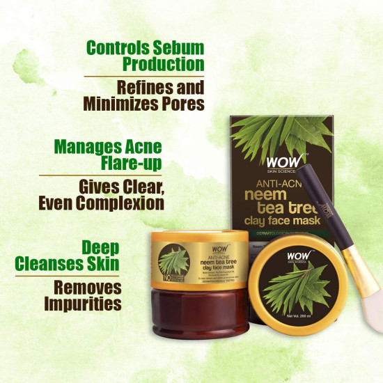 WOW Skin Science Anti-Acne Neem & Tea Tree Clay Face Mask for Refreshing & Refining Acne Prone Skin - For All Skin Types - No Parabens, Sulphate & Mineral Oil, 200 ml WOW Skin Science Anti-Acne Neem & Tea Tree Clay Face Mask for Refreshing & Refining Acne Prone Skin - For All Skin Types - No Parabens, Sulphate & Mineral Oil, 200 ml