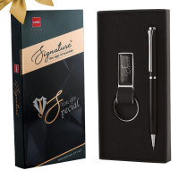 Cello Signature Professional Gift Set|Blue| 1 Ball Pen + 1 Metal Keychain|Black and Silver Finish|Premium Metal Pens for Office Use|Stylish Gifts for Christmas and New Year|Rakshabandhan Gifts